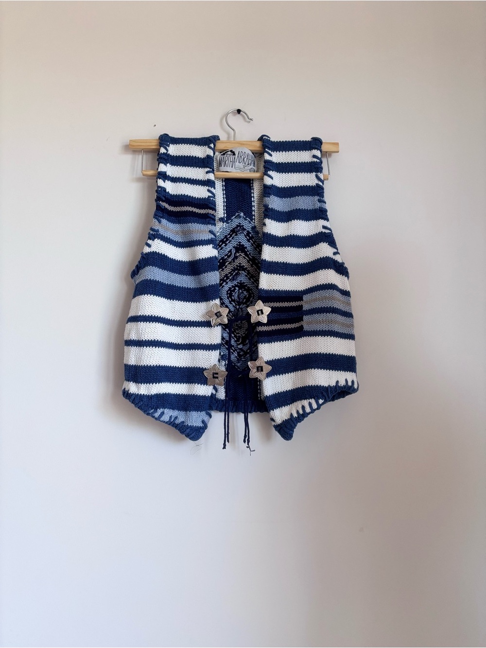 Authentic Martha Abraham Hand Knit Star Tie-Front Vest M